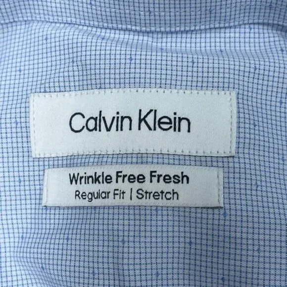 Calvin Klein Regular Fit Wrinkle Free Stretch Dress Shirt L Blue 6871 - Picture 3 of 9